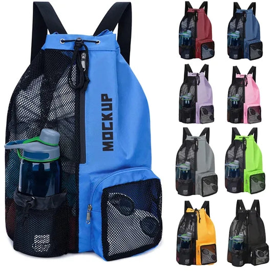 Swim Bag Mesh Drawstring Backpack with Wet Pocket