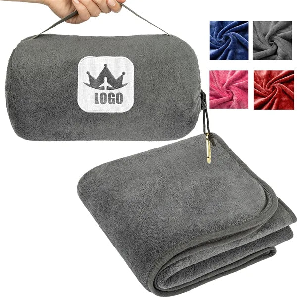 2-in-1 Foldable Travel Flannel Blanket Pillow