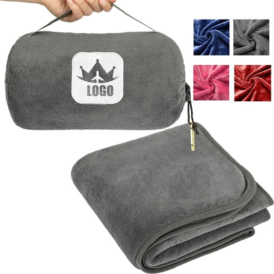 2-in-1 Foldable Travel Flannel Blanket Pillow