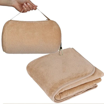 2-in-1 Foldable Travel Flannel Blanket Pillow