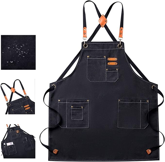 Canvas Cross Back Chef Cotton Aprons with Large Pockets