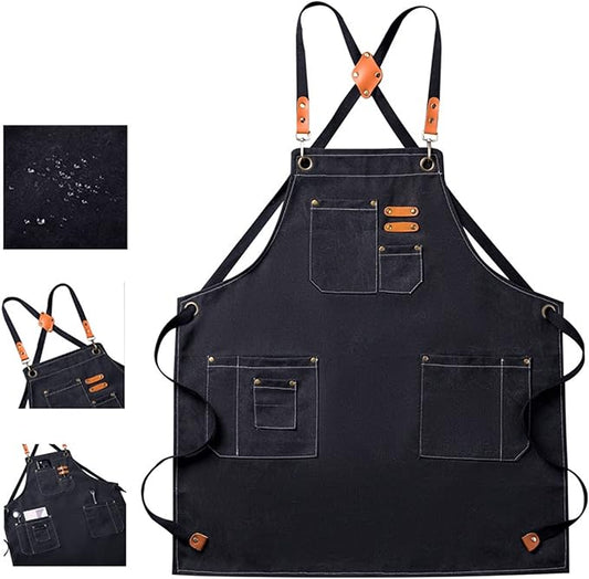 Canvas Cross Back Chef Cotton Aprons with Large Pockets